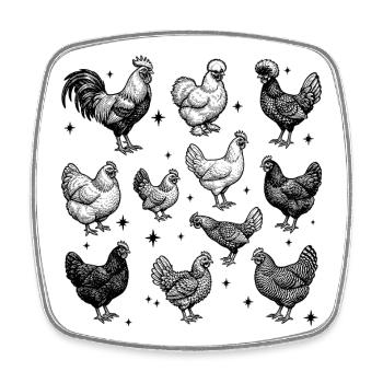 Chickens Tattoo Design in 90s Vintage Style - Square fridge magnet - white - Front