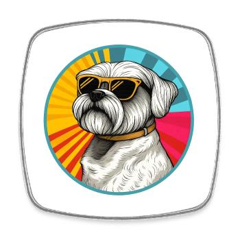Sunburst Pup with Retro Sunglasses - Square fridge magnet - white - Front