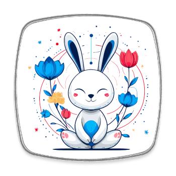 Kawaii Bunny in the Flower Circle - Square fridge magnet - white - Front