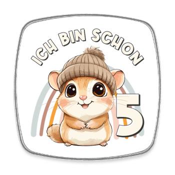 Hamster Arc-en-ciel du 5e anniversaire mignonne - Magnet carré - blanc - Devant