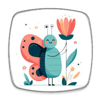 putziger Schmetterling mit Blume - Viereckiger Kühlschrankmagnet - Weiß - Vorne