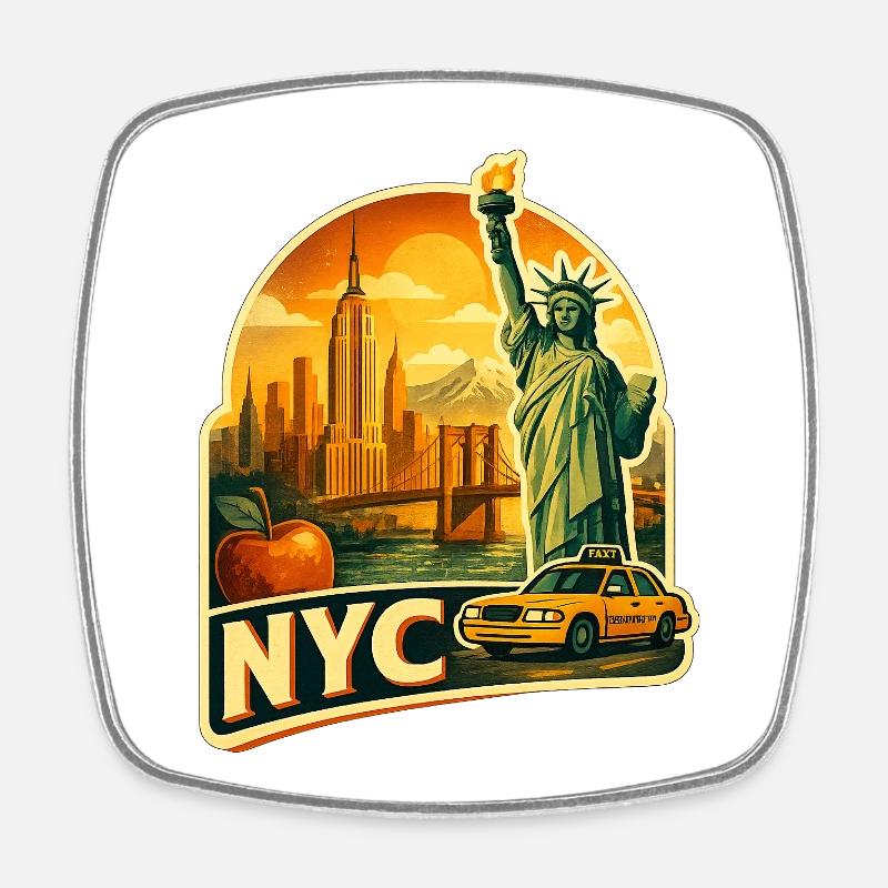 Retro NYC Skyline-Aufkleber - Viereckiger Kühlschrankmagnet - Weiß