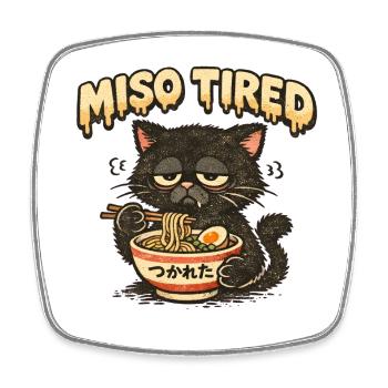 Miso Tired – Müde Katze isst Ramen - Viereckiger Kühlschrankmagnet - Weiß - Vorne