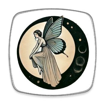 Fée au clair de lune sur un croissant de lune - Magnet carré - blanc - Devant