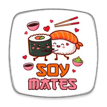 Soy Mates Valentine – Lustiger Sushi-Humor - Viereckiger Kühlschrankmagnet - Weiß - Vorne