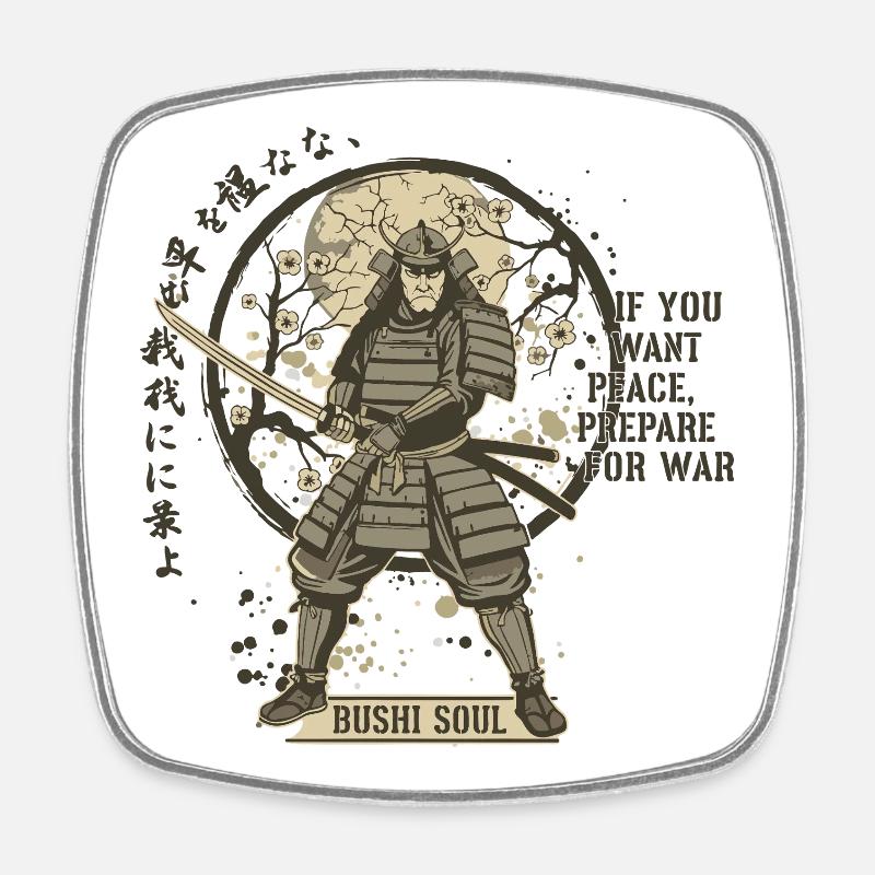 Bushi Seele Samurai in Blüten - Viereckiger Kühlschrankmagnet - Weiß