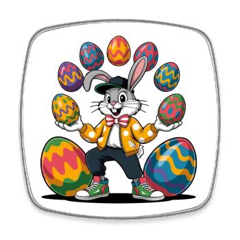Easter bunny with colorful eggs - Square fridge magnet - white - Front