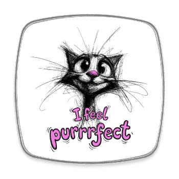 Super cute cat - I feel purrrfect - Square fridge magnet - white - Front