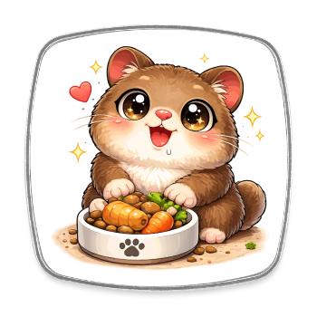 Cuddly catwith food bowl - Square fridge magnet - white - Front