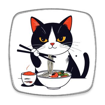 Katze isst Sushi mit Stäbchen Ramen Charm Nudeln - Viereckiger Kühlschrankmagnet - Weiß - Vorne