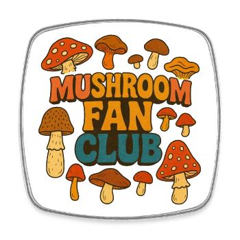 Mushroom Club Retro Doodle - Magnet carré - blanc - Devant