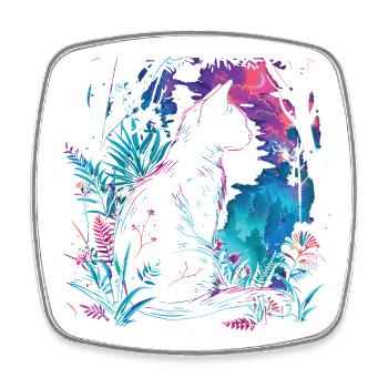 Night Cat in the Neon Gardens - Square fridge magnet - white - Front