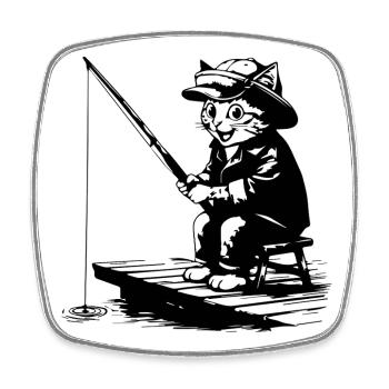 Lustige Angler Katze Kater beim Fischen Motiv - Viereckiger Kühlschrankmagnet - Weiß - Vorne