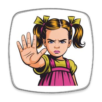 Arrêtez ! Dessin animé de la Fille en colère - Magnet carré - blanc - Devant