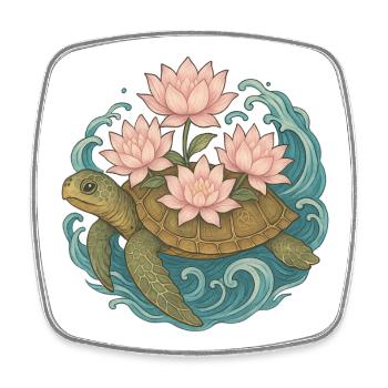 Lotus Turtle on Ocean Waves - Square fridge magnet - white - Front
