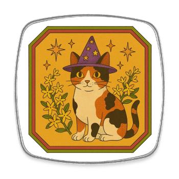 Calico-Hexenkatze mit Sternenhut - Viereckiger Kühlschrankmagnet - Weiß - Vorne