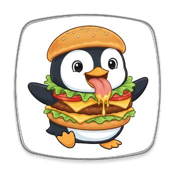 Mignon Pingouin Cartoon Cheeseburger - Magnet carré - blanc - Devant
