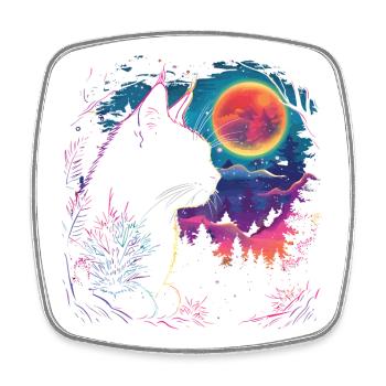 Cat sleep in neon night - Square fridge magnet - white - Front