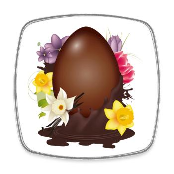 Œuf de Pâques en chocolat avec fleurs et vanille - Magnet carré - blanc - Devant