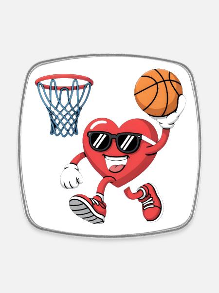 Funny Valentine Basketball Heart Shirt for Boys - Square fridge magnet - white