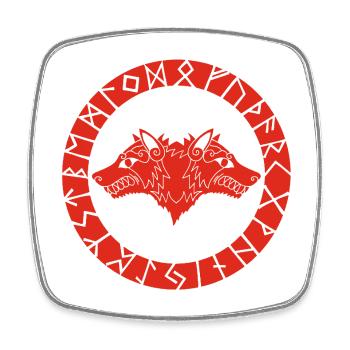 Loup viking rouge à deux têtes - Magnet carré - blanc - Devant