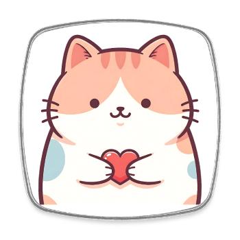 Chat animé au cœur de chaton câlin - Magnet carré - blanc - Devant