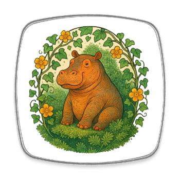 Hippopotame fantaisiste dans le cercle du lierre - Magnet carré - blanc - Devant