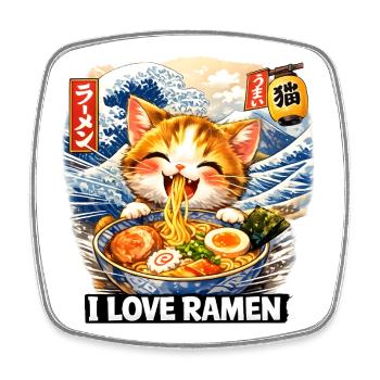 I love Ramen Cat Neko Kawaii Anime - Square fridge magnet - white - Front