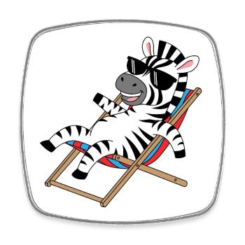 Zèbre sur une chaise longue avec des lunettes de soleil - Magnet carré - blanc - Devant