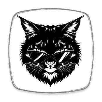 Black cat with sunglasses - Square fridge magnet - white - Front