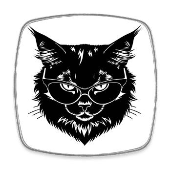 Black cat with glasses - Square fridge magnet - white - Front