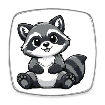 Niedlicher Waschbär Motiv im Cartoon Stil  - Viereckiger Kühlschrankmagnet - Weiß - Vorne