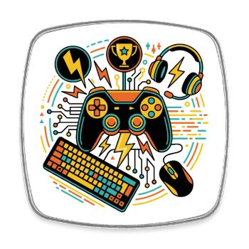Neon Gaming Controller Motif - Square fridge magnet - white - Front