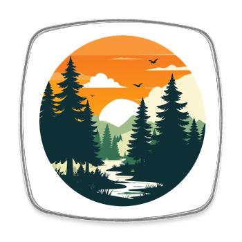 Sunset in the forest landscape panorama - Square fridge magnet - white - Front