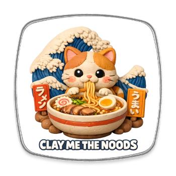 Kawaii Katze Ramen Nudeln Anime Katze - Viereckiger Kühlschrankmagnet - Weiß - Vorne
