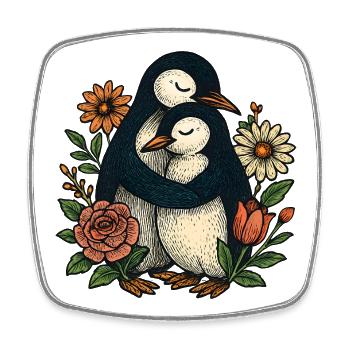 Kuschelnde Pinguine im Blumengarten - Viereckiger Kühlschrankmagnet - Weiß - Vorne