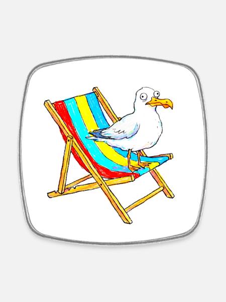 Seagull on colorful beach chair - Square fridge magnet - white