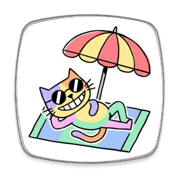 Strandkatze Pop-Art Lounge unter Sonnenschirm - Viereckiger Kühlschrankmagnet - Weiß - Vorne