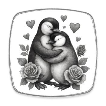 Umarmende Pinguine mit Rosen - Viereckiger Kühlschrankmagnet - Weiß - Vorne