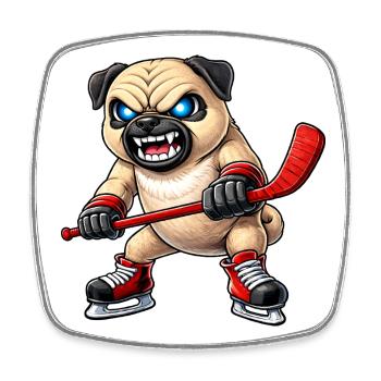 Süßer Mops Eishockeyspieler Cartoon Aggressiver Kä - Square fridge magnet - white - Front