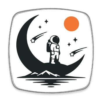 Minimalist astronaut on the crescent moon - Square fridge magnet - white - Front