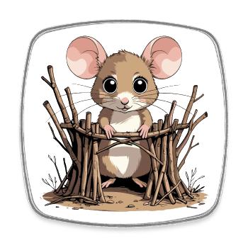 Wood mouse in a network of branches - Square fridge magnet - white - Front