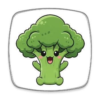 Brocoli sucré, légumes de dessins animés, joie riante - Magnet carré - blanc - Devant