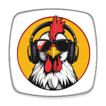 Pop Art Rooster with Headphones Sunglasses Fun Chicken - Square fridge magnet - white - Front