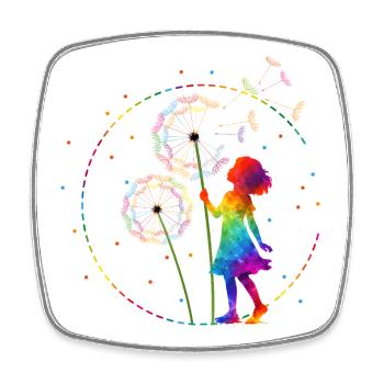 Fille arc-en-ciel avec pissenlit - Magnet carré - blanc - Devant