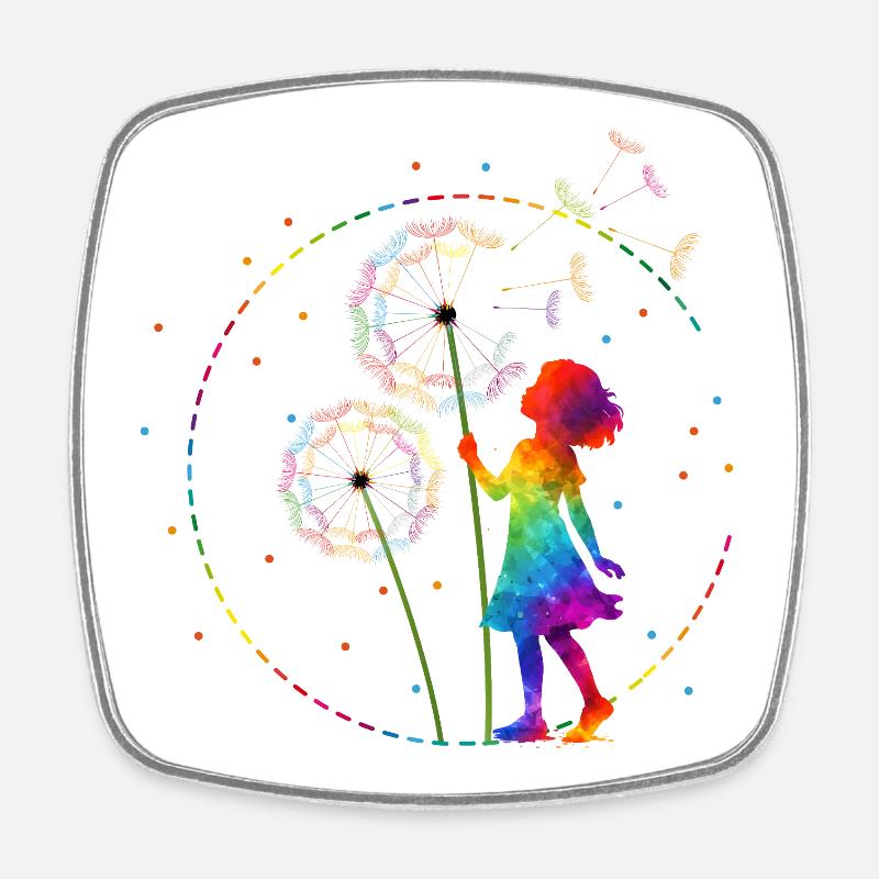 Regenbogen Mädchen mit Pusteblume - Viereckiger Kühlschrankmagnet - Weiß