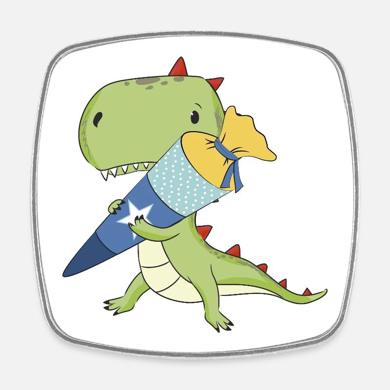 Dino mit Schultüte - Viereckiger Kühlschrankmagnet - Weiß