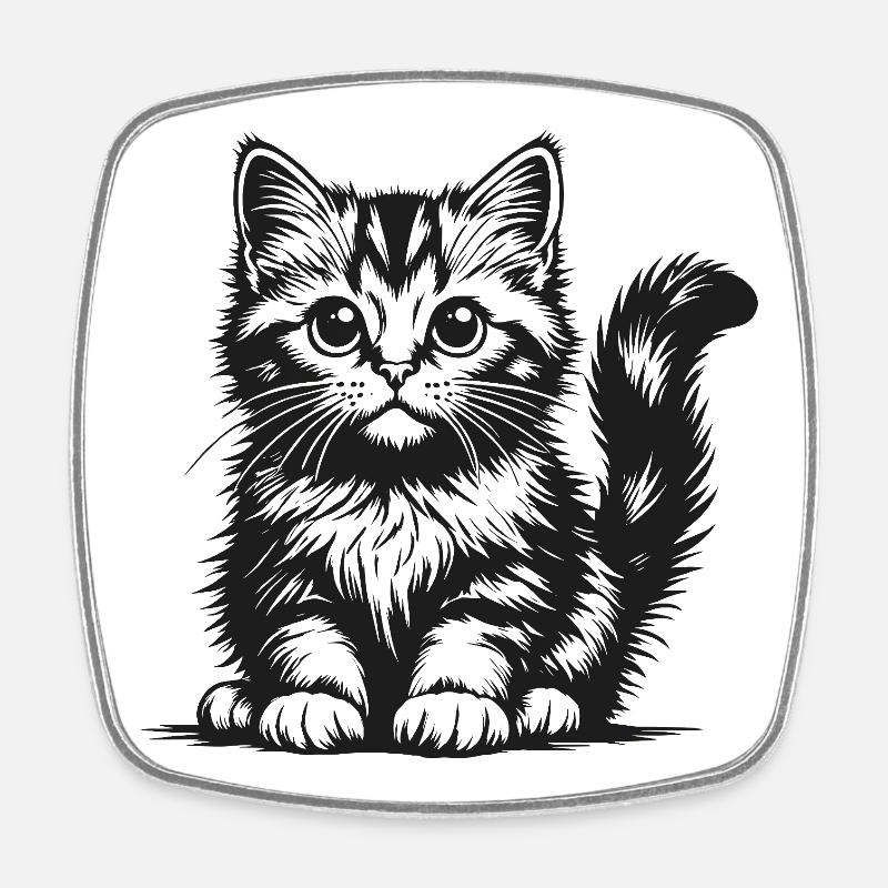 Black kitten in silhouette - Square fridge magnet - white