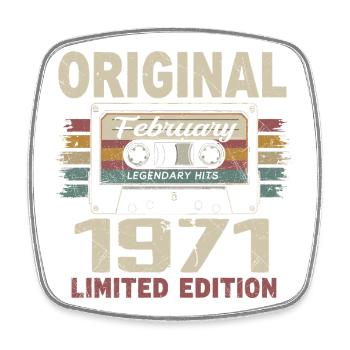 February 1971, February 1971 Birthday Gift - Square fridge magnet - white - Front