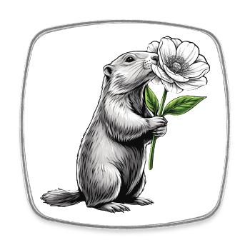 Marmot with flower - Square fridge magnet - white - Front